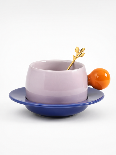Bubble Handle Ceramic Cup & Saucer Set — Playful Dopamine Decor Tableware