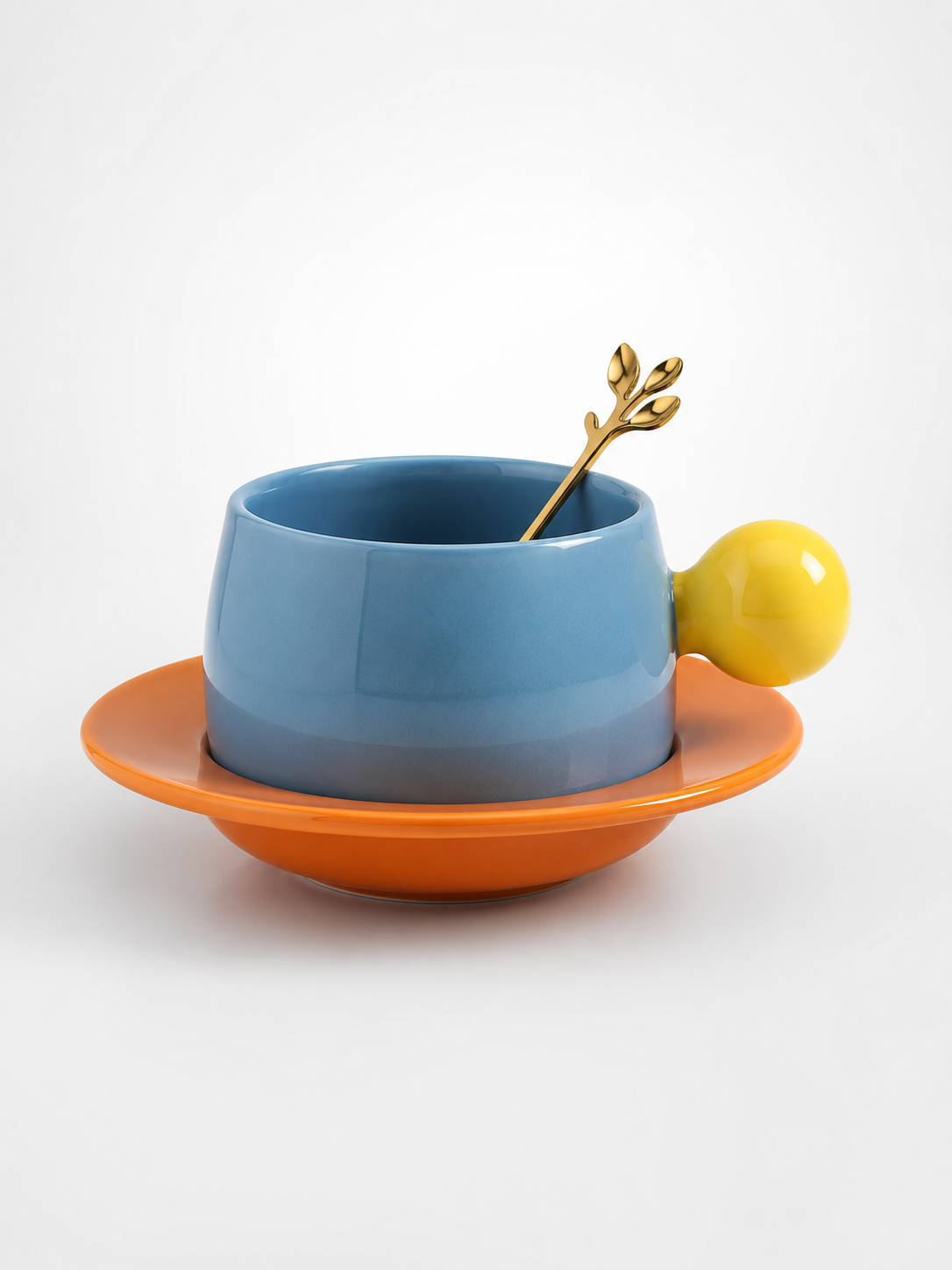 Bubble Handle Ceramic Cup & Saucer Set — Playful Dopamine Decor Tableware