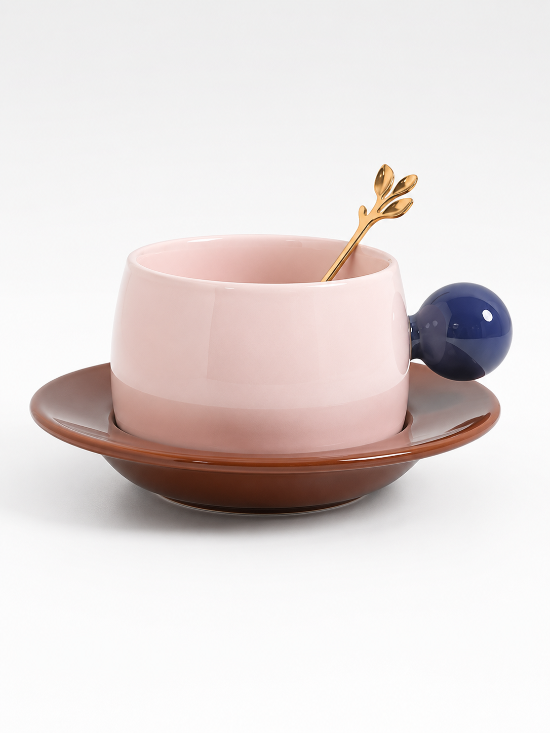 Bubble Handle Ceramic Cup & Saucer Set — Playful Dopamine Decor Tableware