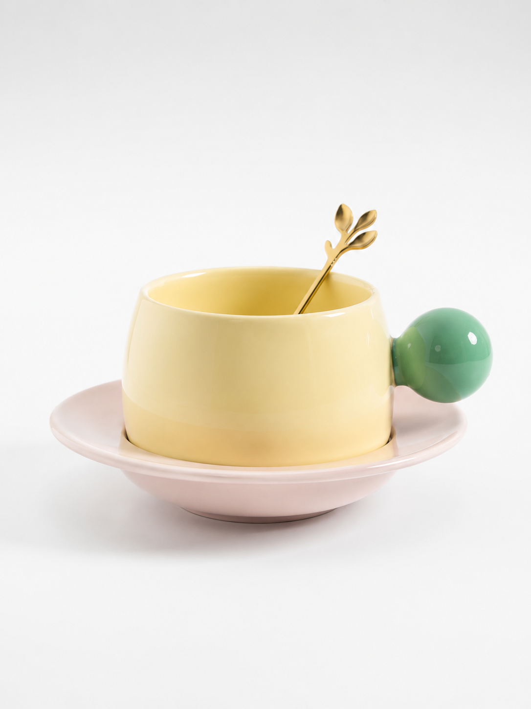 Bubble Handle Ceramic Cup & Saucer Set — Playful Dopamine Decor Tableware