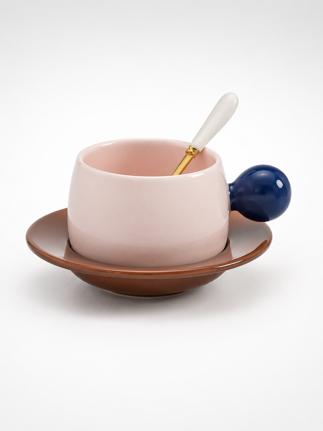 Bubble Handle Ceramic Cup & Saucer Set — Playful Dopamine Decor Tableware