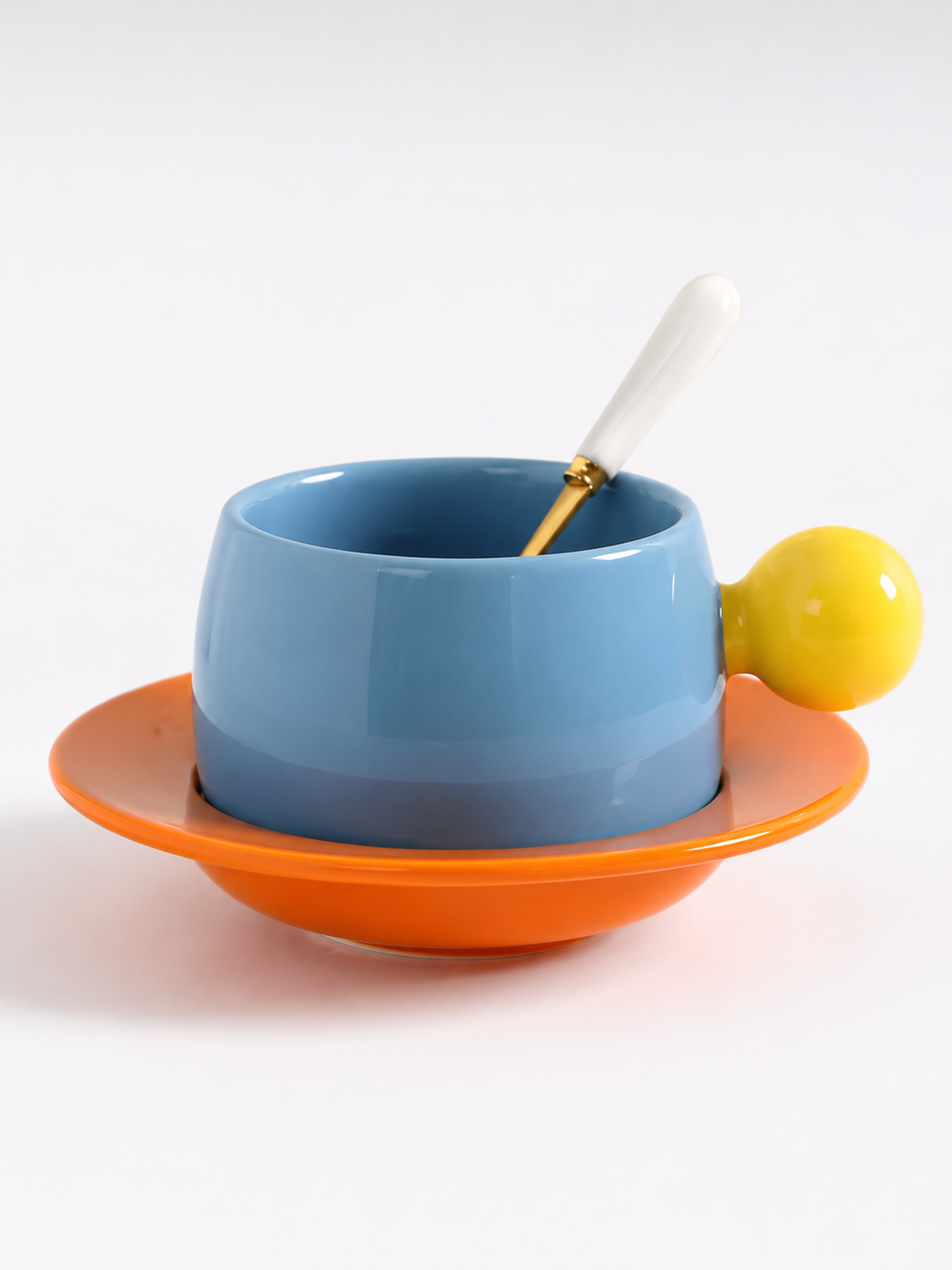 Bubble Handle Ceramic Cup & Saucer Set — Playful Dopamine Decor Tableware