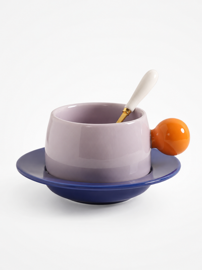Bubble Handle Ceramic Cup & Saucer Set — Playful Dopamine Decor Tableware
