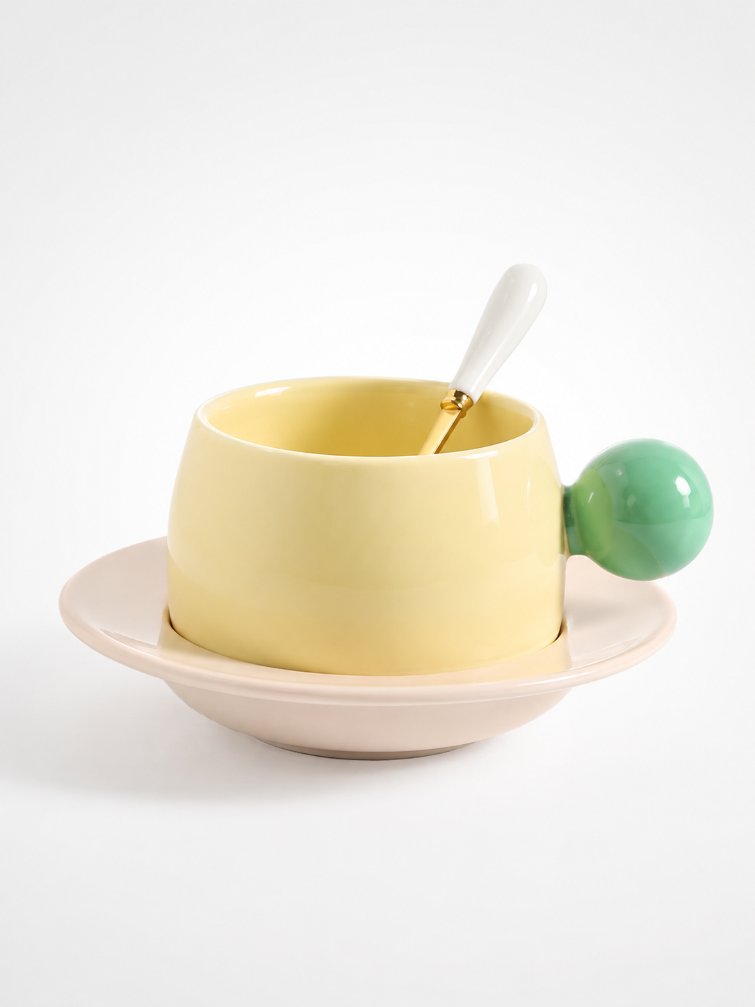Bubble Handle Ceramic Cup & Saucer Set — Playful Dopamine Decor Tableware