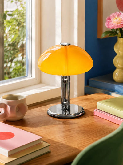 Golden Yves Mushroom Table Lamp: Dimmable Vintage Glass