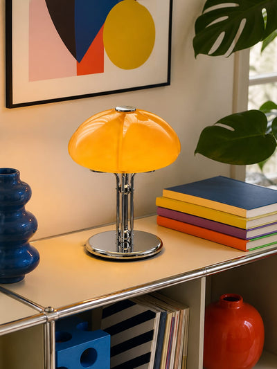 Golden Yves Mushroom Table Lamp: Dimmable Vintage Glass