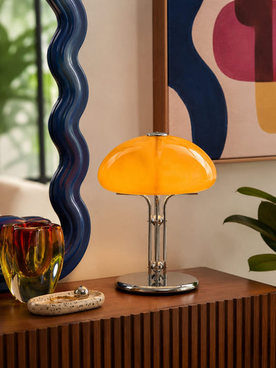 Golden Yves Mushroom Table Lamp: Dimmable Vintage Glass