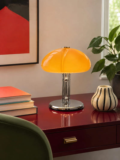 Golden Yves Mushroom Table Lamp: Dimmable Vintage Glass