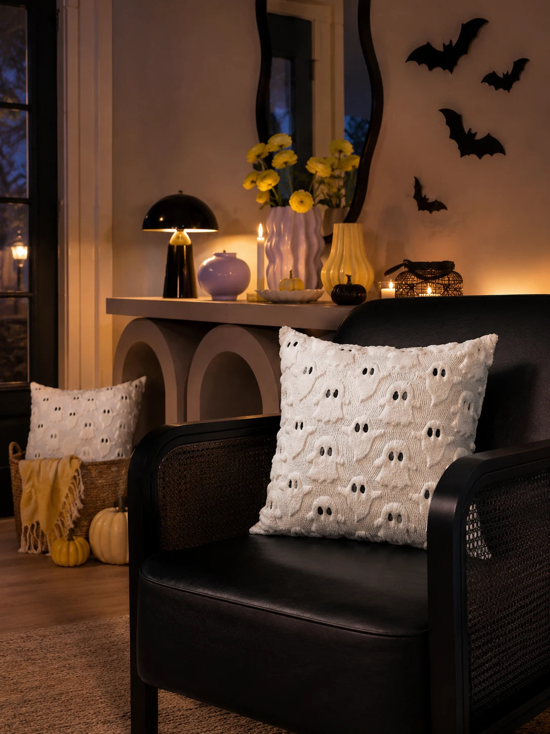 3D Ghost Embroidered Throw Pillow Cover