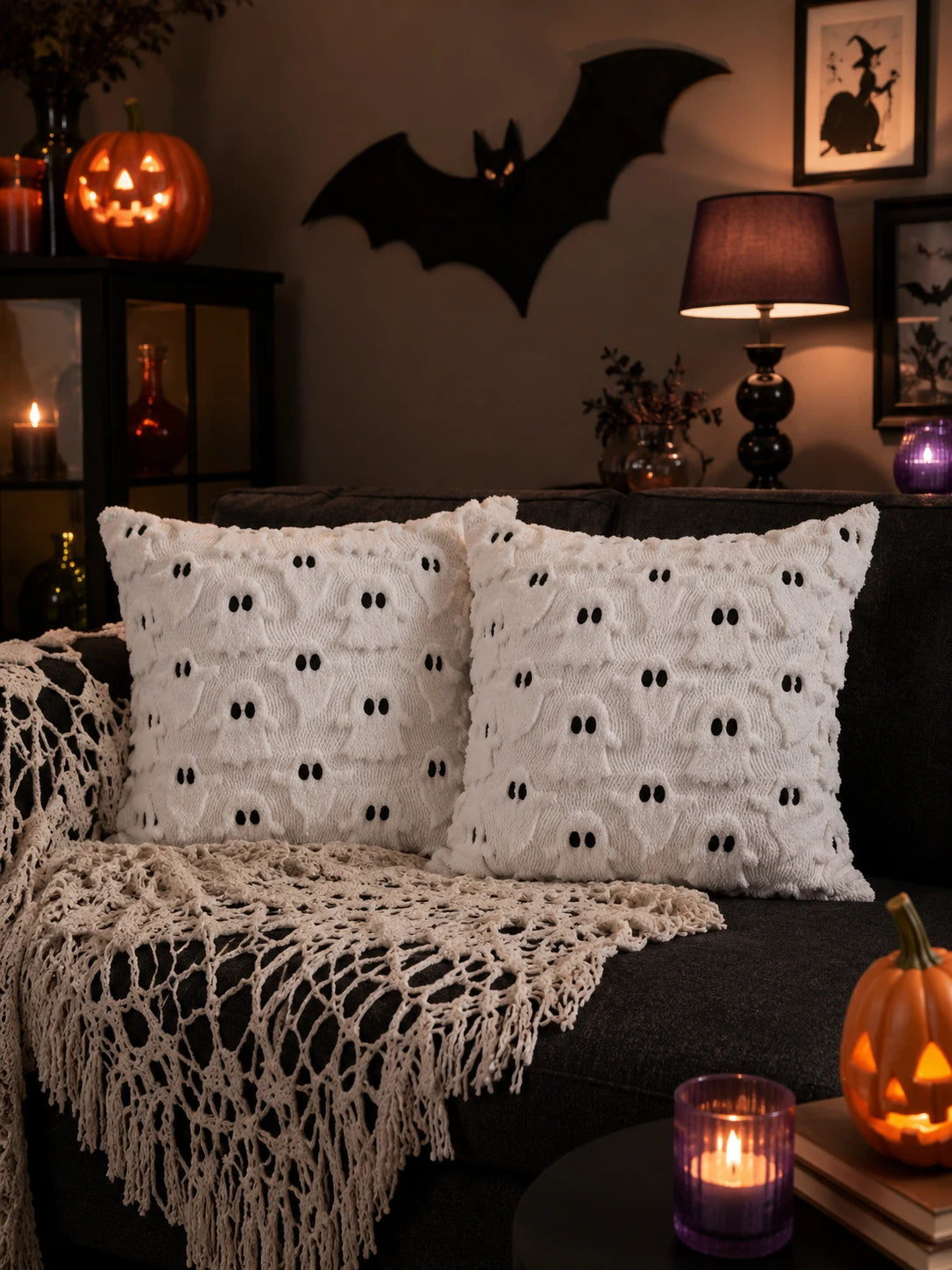 3D Ghost Embroidered Throw Pillow Cover