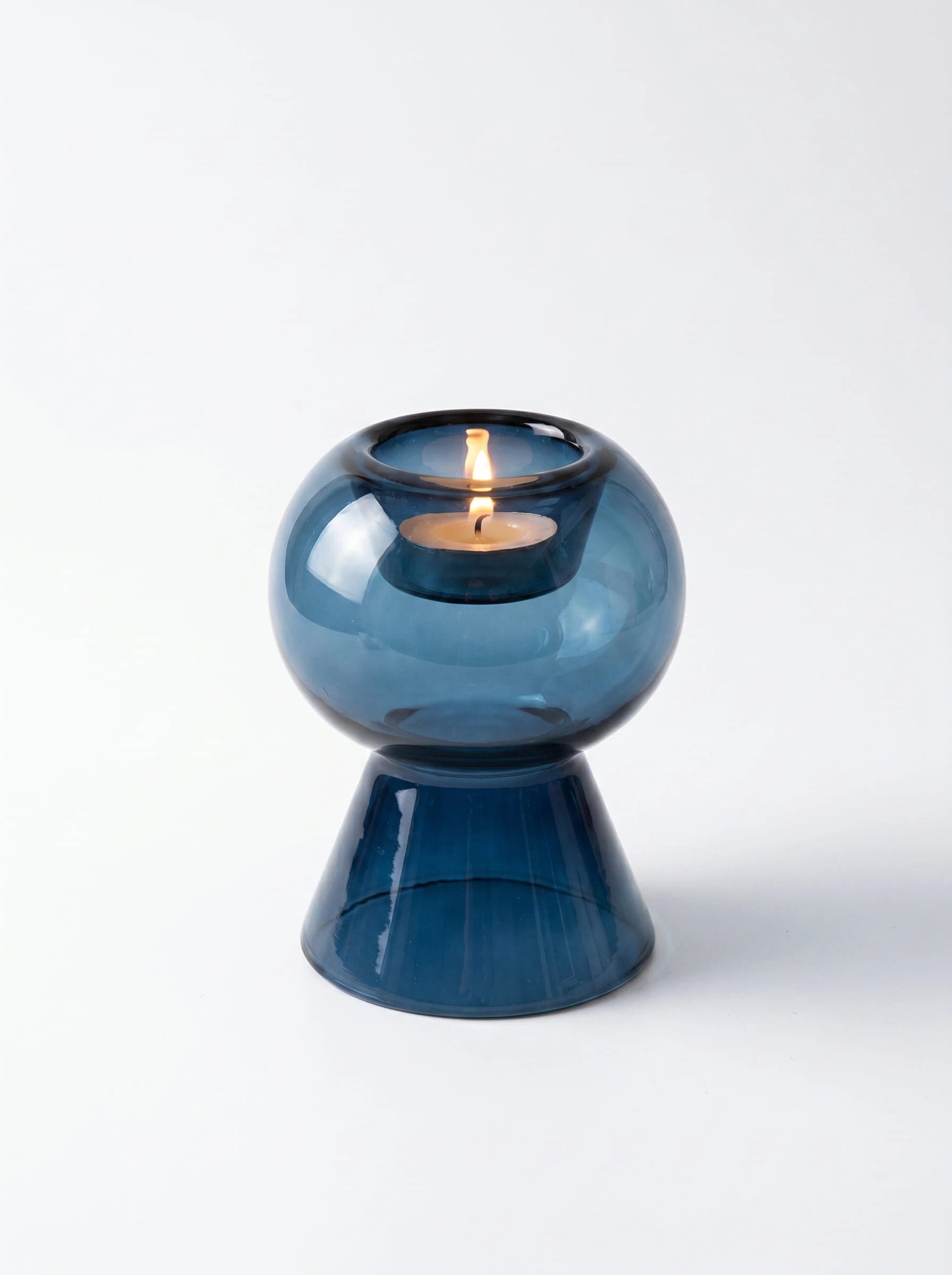 Reversible Blue Glass Taper Candle Holder & Bud Vase