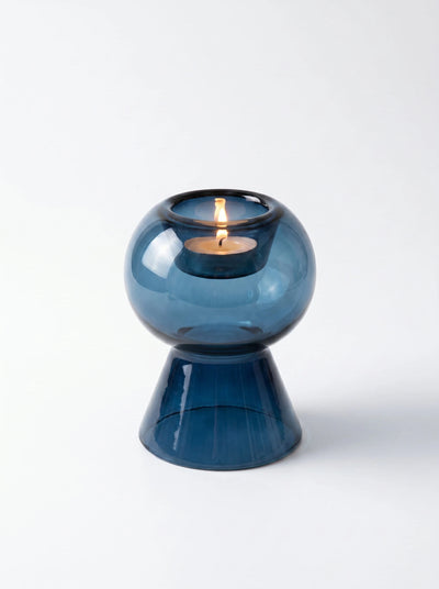Reversible Blue Glass Taper Candle Holder & Bud Vase