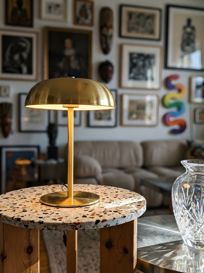 Cordless Mushroom Table Lamp – Dimmable Metal Ambient Light