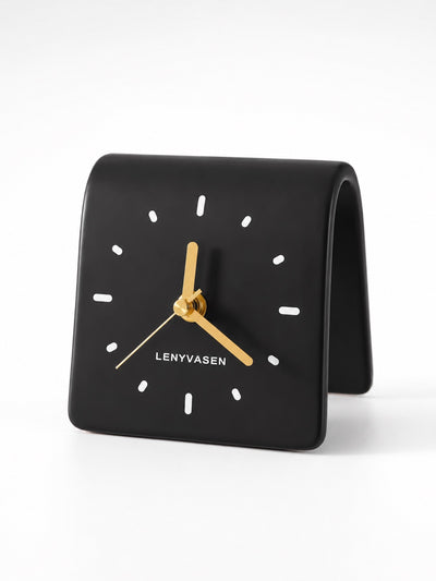Architectural Curved Ceramic Table Clock — Minimalist Dopamine Decor Accent