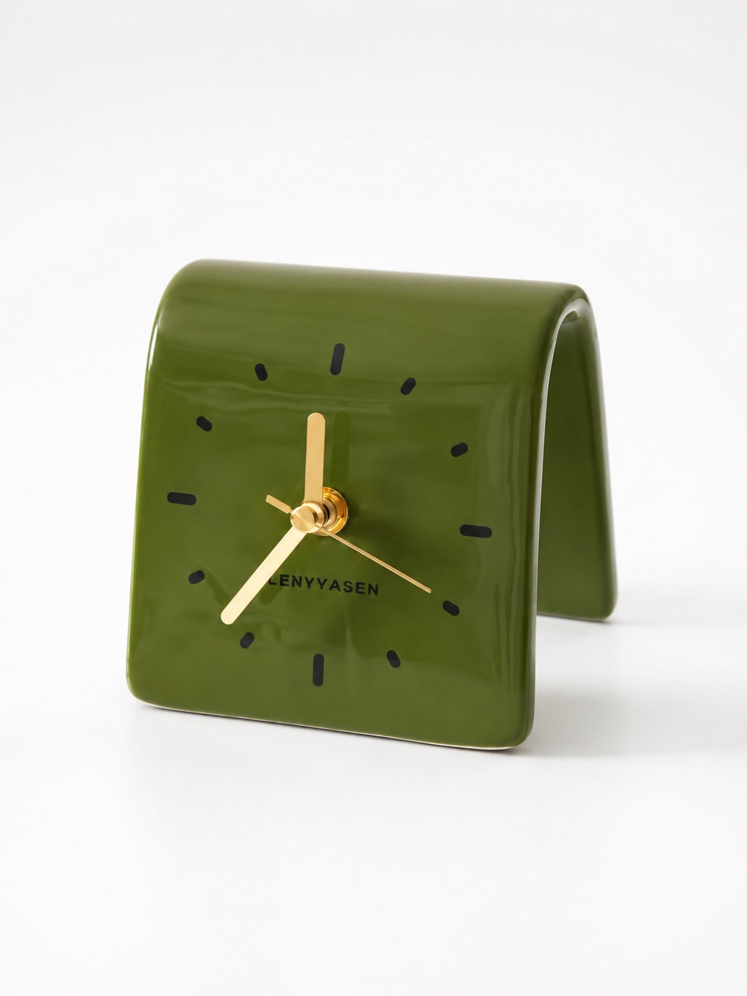 Architectural Curved Ceramic Table Clock — Minimalist Dopamine Decor Accent