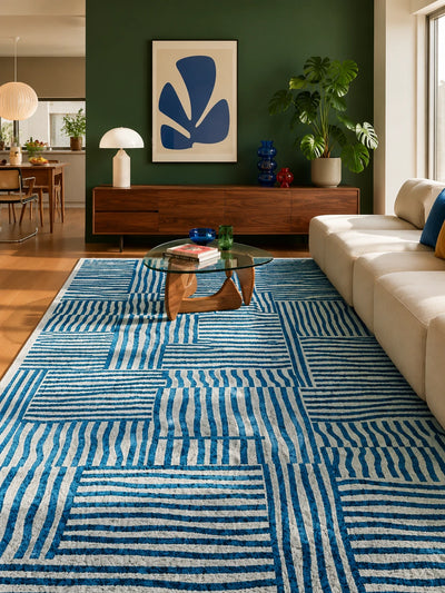 Blue Stripe Patchwork Area Rug