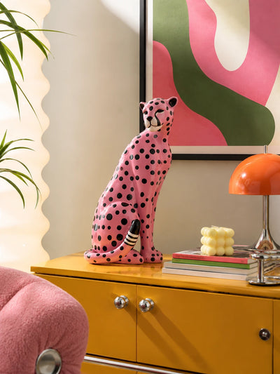Pink Polka-Dot Leopard Resin Statue