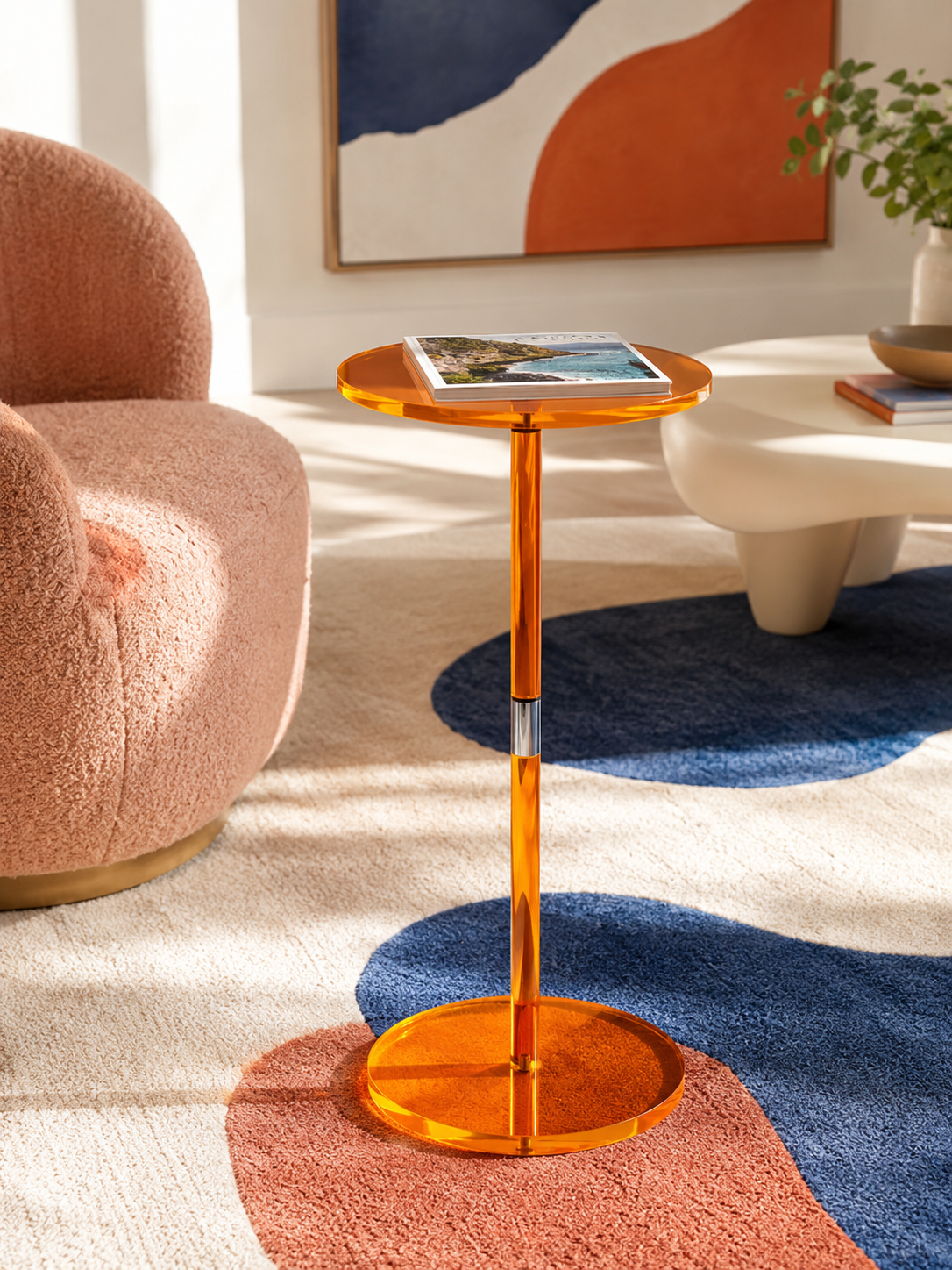 Orange Acrylic Pedestal Side Table