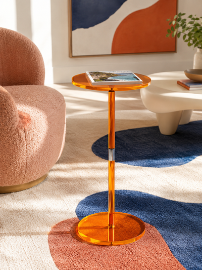 Orange Acrylic Pedestal Side Table