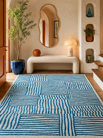 Blue Stripe Patchwork Area Rug