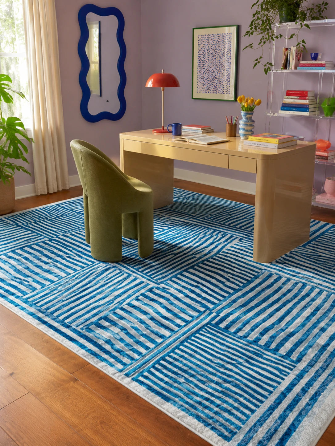 Blue Stripe Patchwork Area Rug