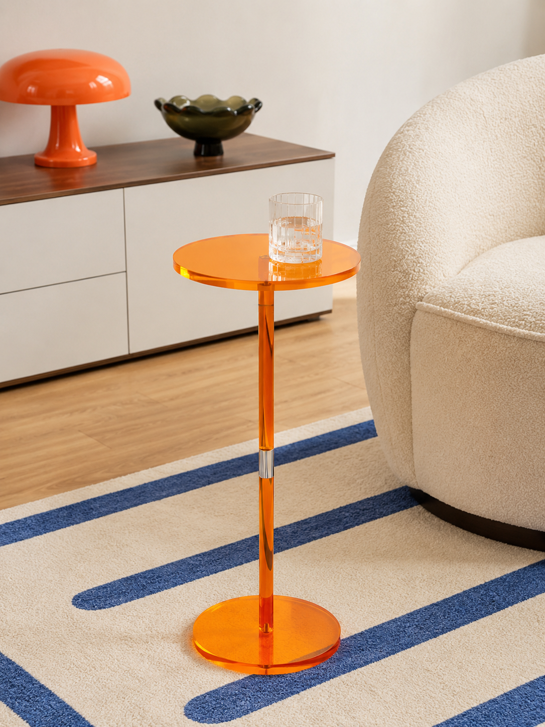 Orange Acrylic Pedestal Side Table