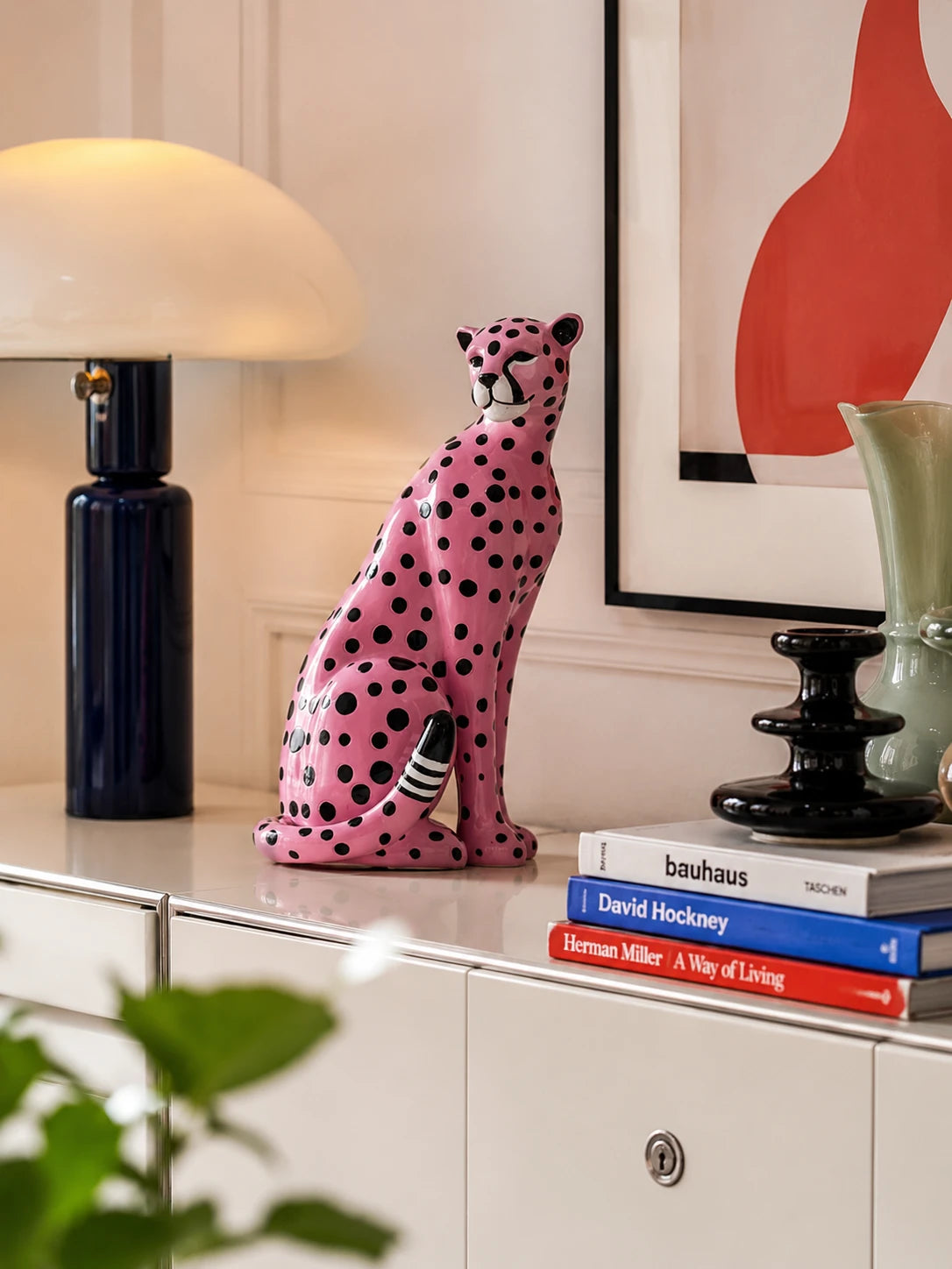 Pink Polka-Dot Leopard Resin Statue