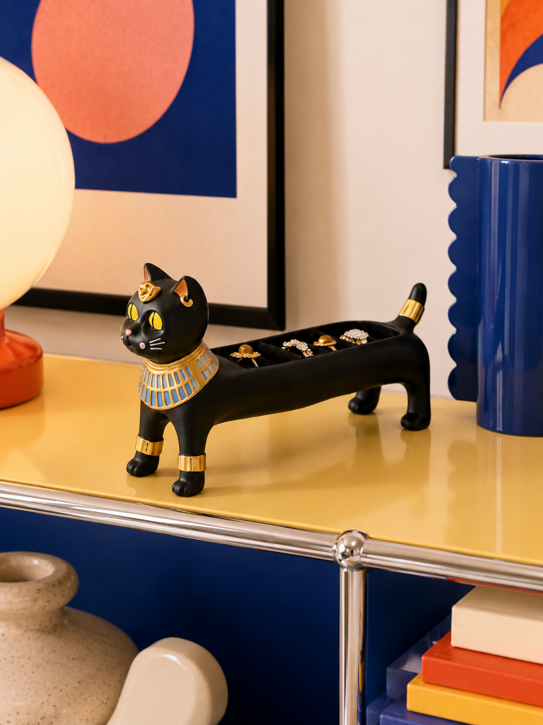 Egyptian Cat Resin Jewelry Holder