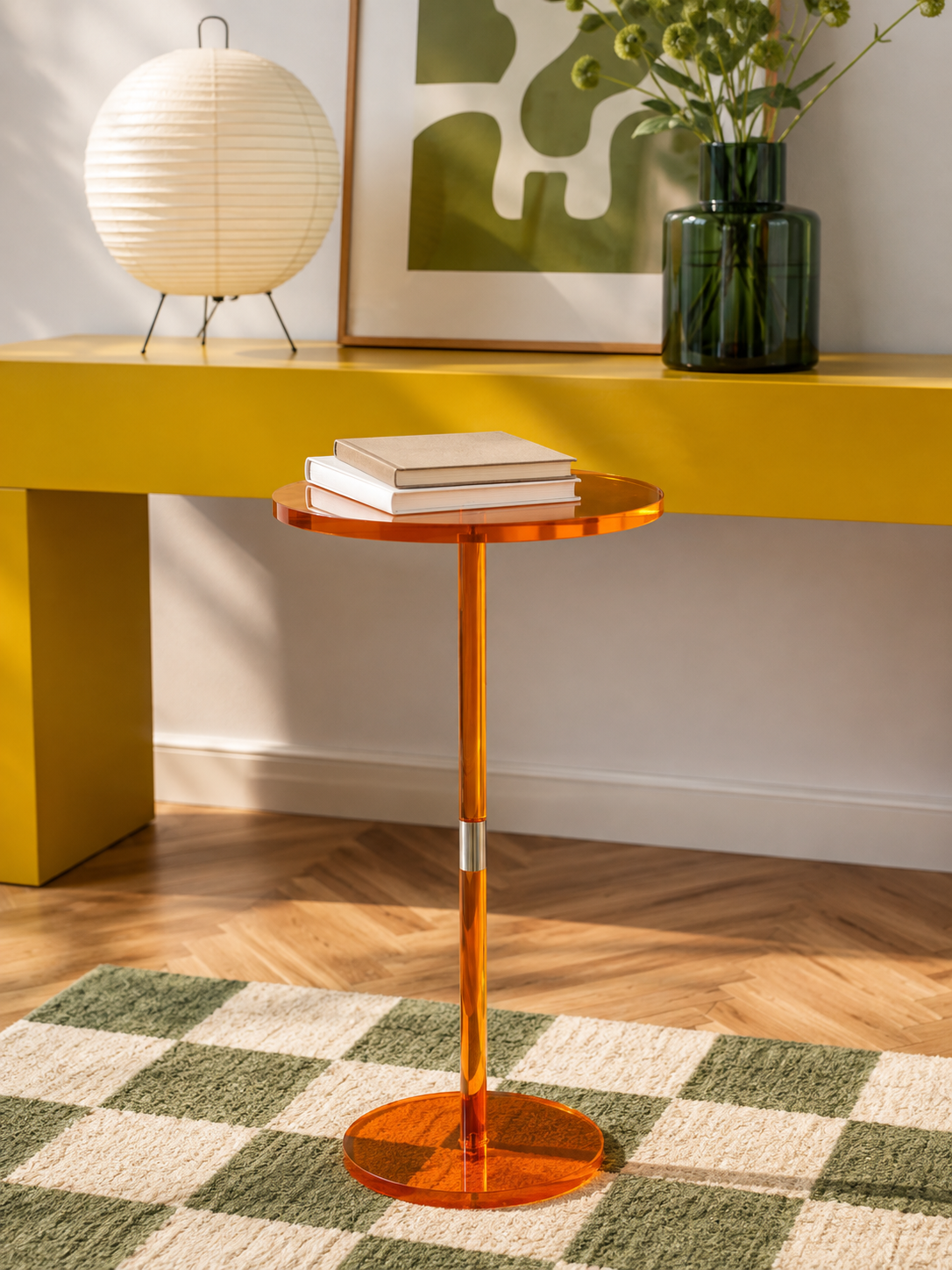 Orange Acrylic Pedestal Side Table