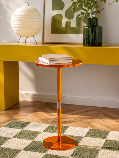 Orange Acrylic Pedestal Side Table