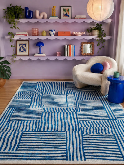 Blue Stripe Patchwork Area Rug