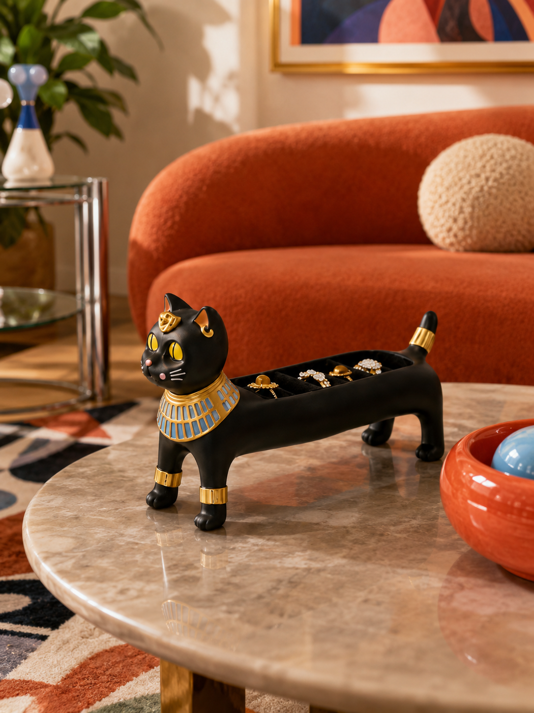 Egyptian Cat Resin Jewelry Holder