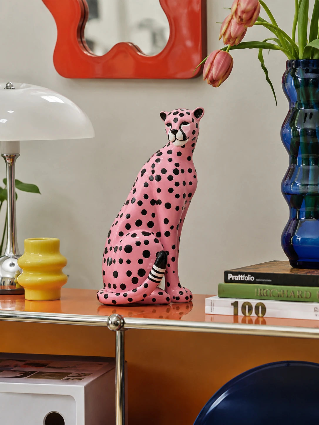 Pink Polka-Dot Leopard Resin Statue