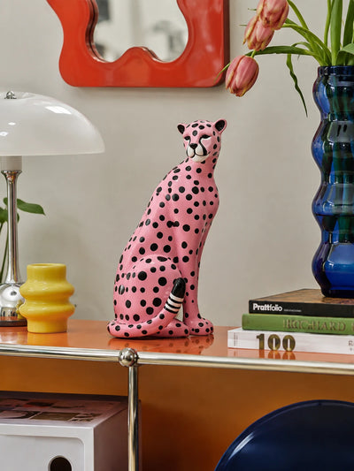 Pink Polka-Dot Leopard Resin Statue