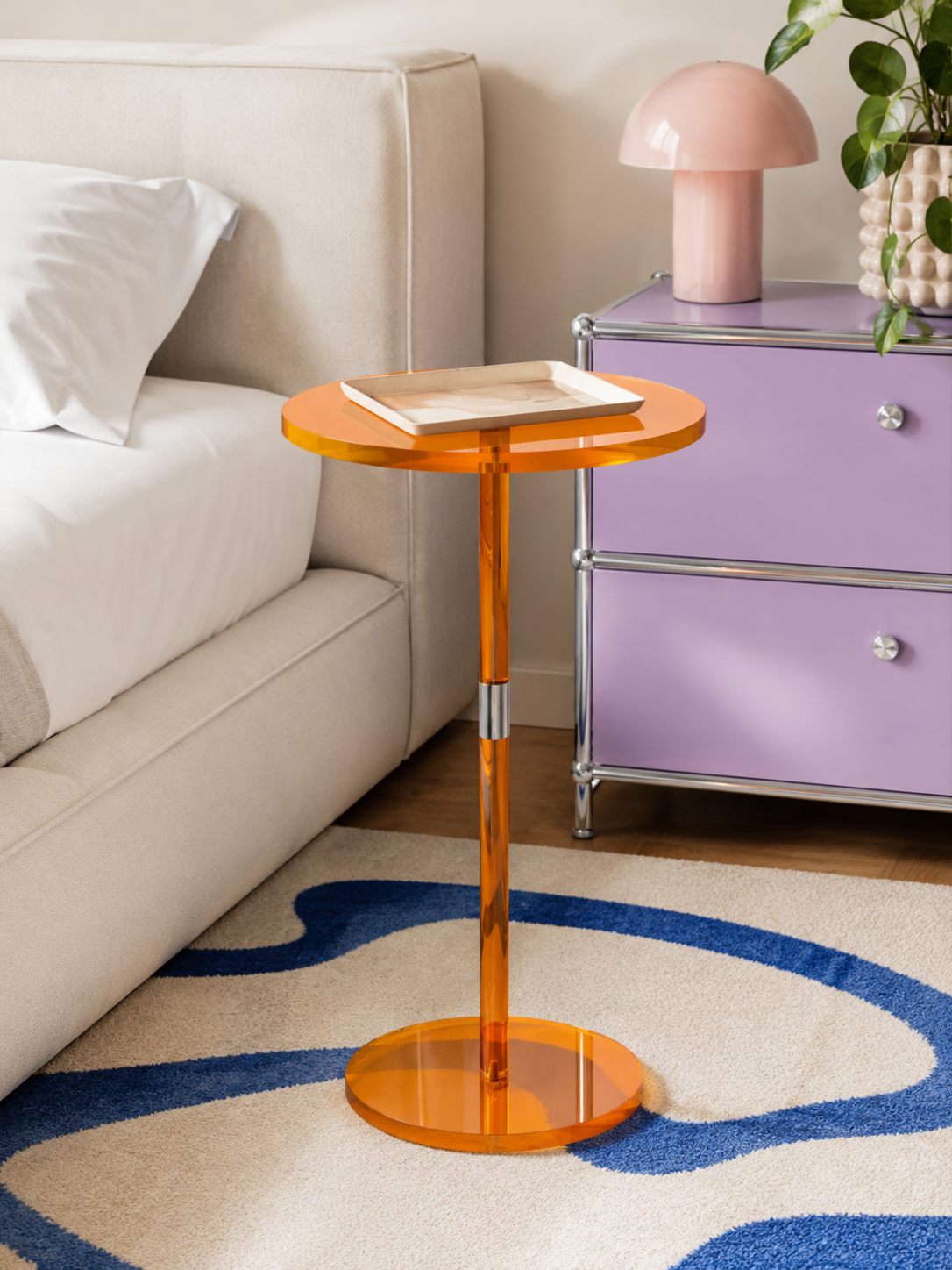 Orange Acrylic Pedestal Side Table