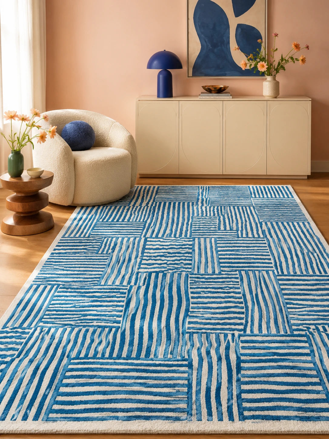 Blue Stripe Patchwork Area Rug