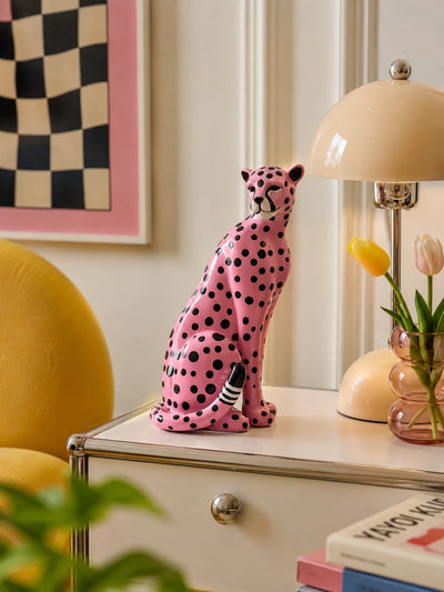 Pink Polka-Dot Leopard Resin Statue