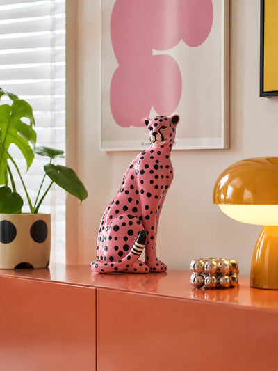 Pink Polka-Dot Leopard Resin Statue