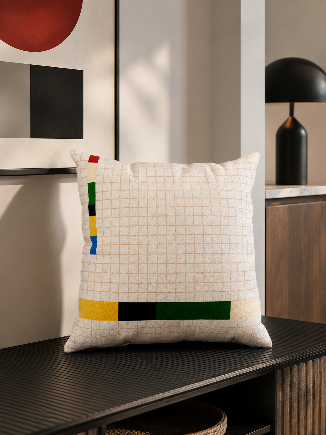 Color-Block Check Throw Pillow