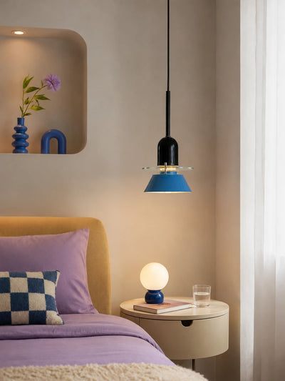 Blue Cone Glass Disc Pendant Light