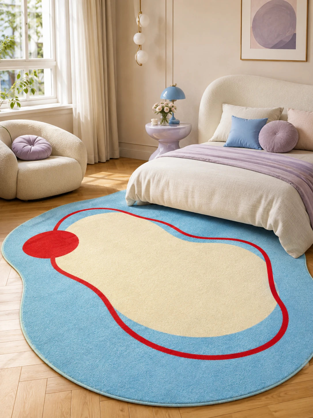 Blue Squiggle Irregular Area Rug