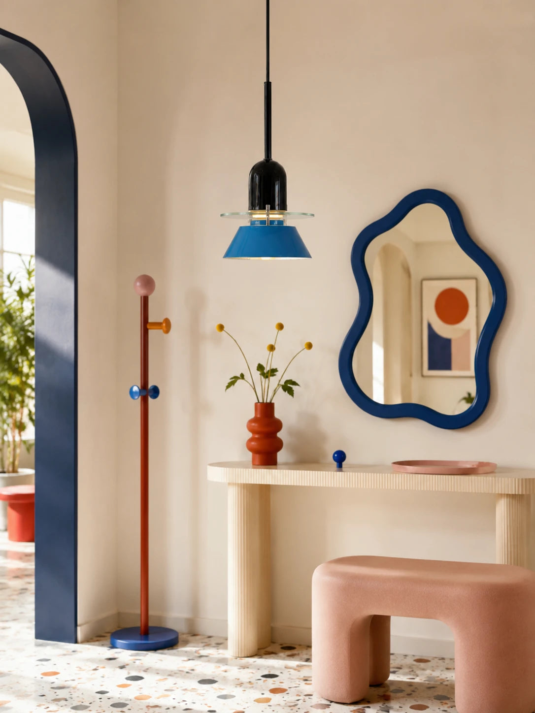Blue Cone Glass Disc Pendant Light