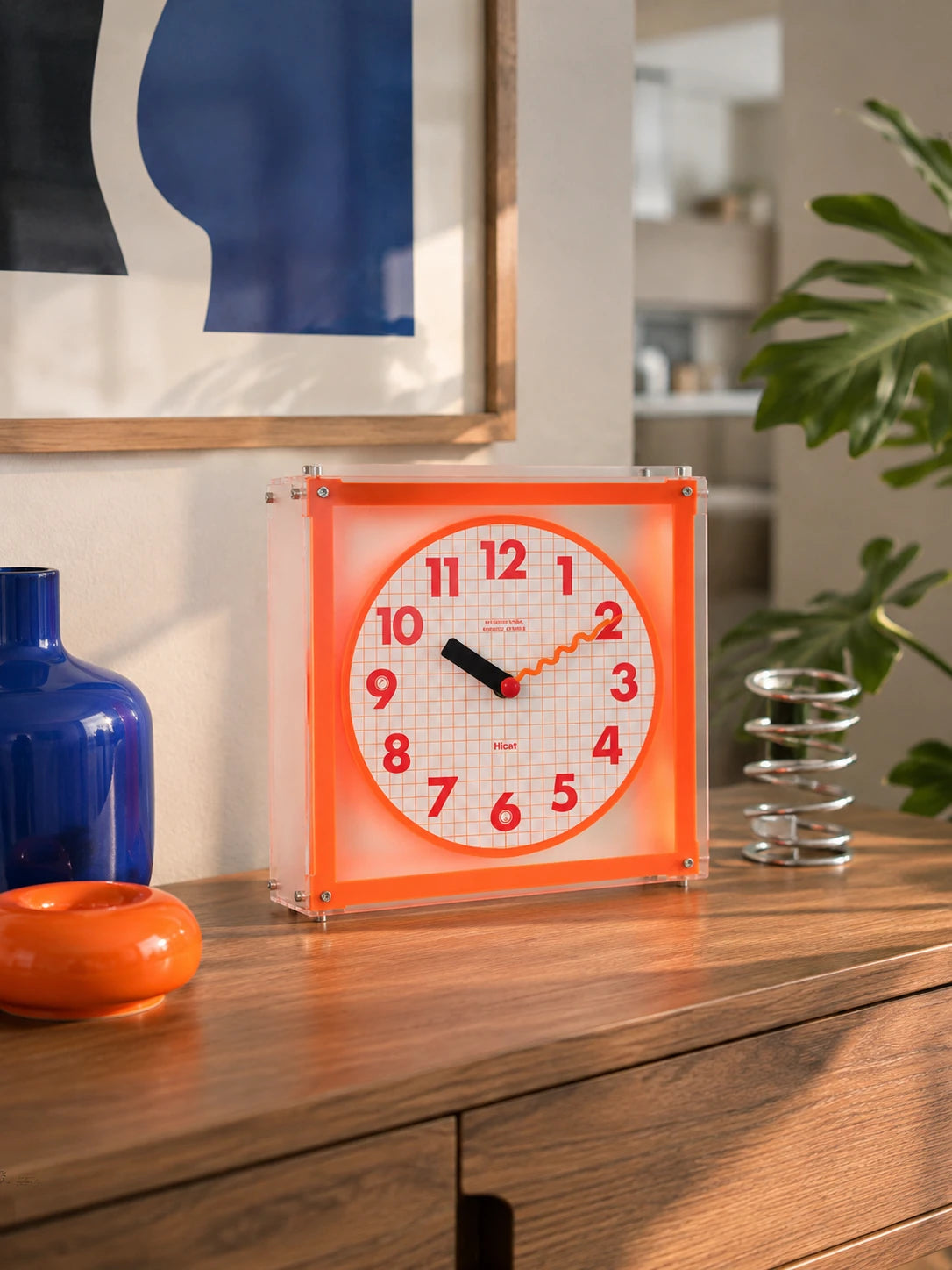 Orange Grid Dual-Sided Corner Clock