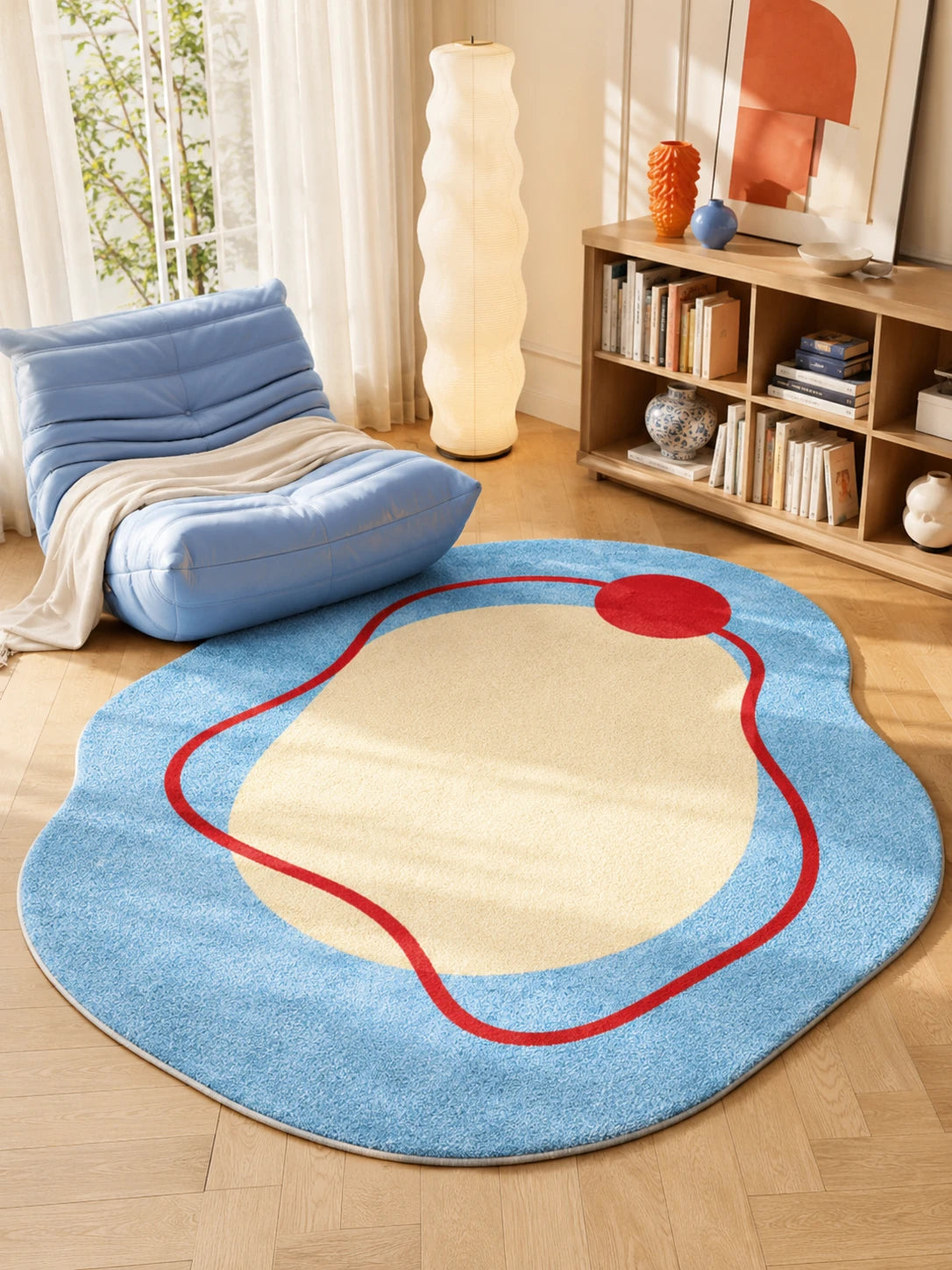 Blue Squiggle Irregular Area Rug