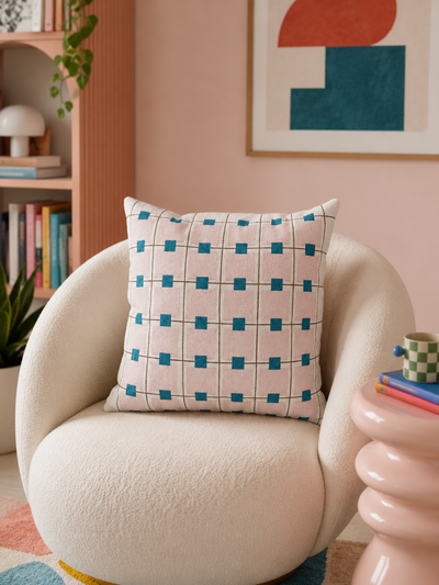 Color-Block Check Throw Pillow