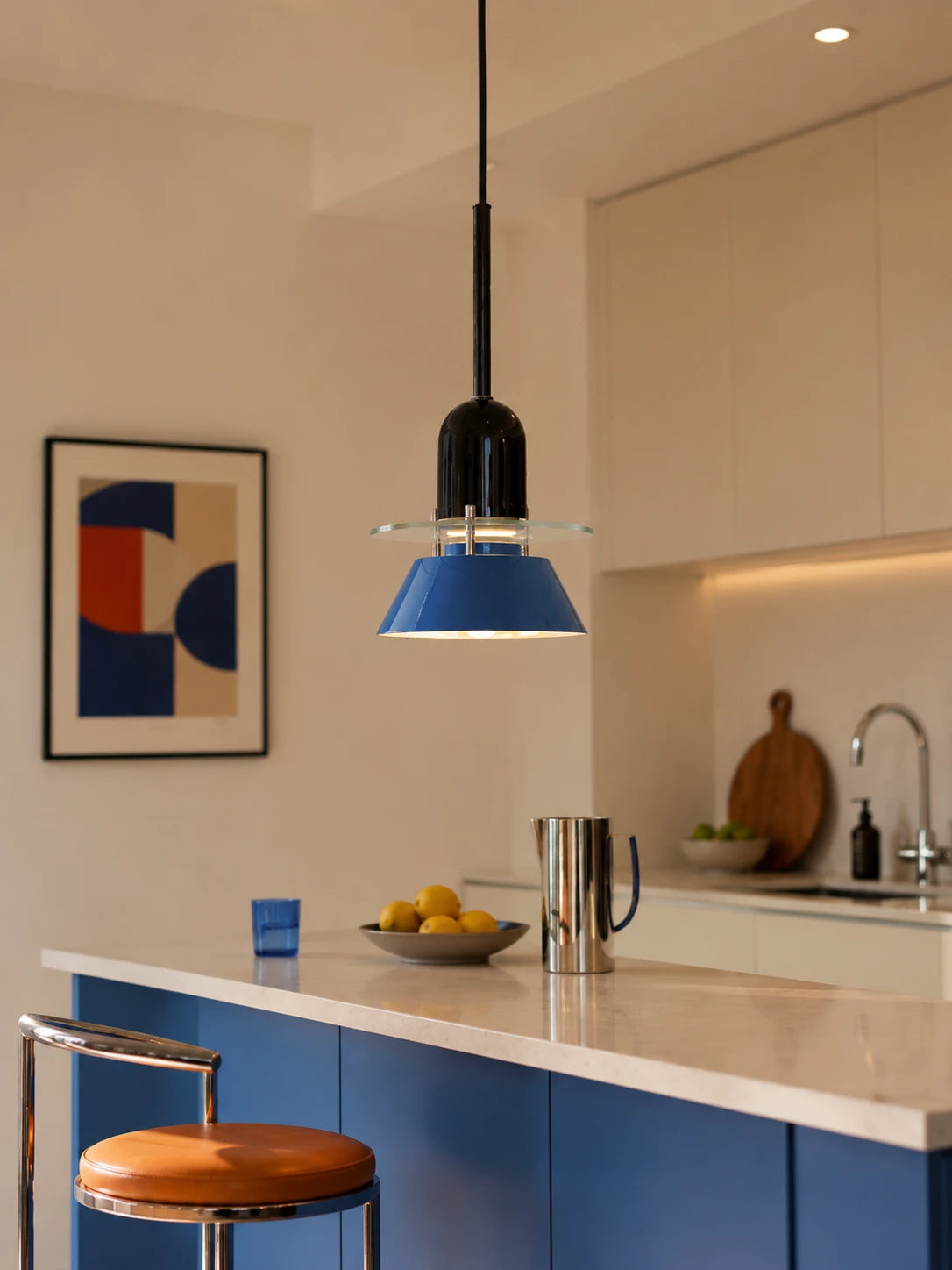 Blue Cone Glass Disc Pendant Light