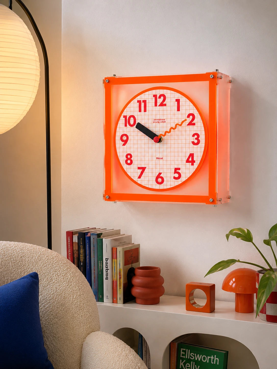 Orange Grid Dual-Sided Corner Clock