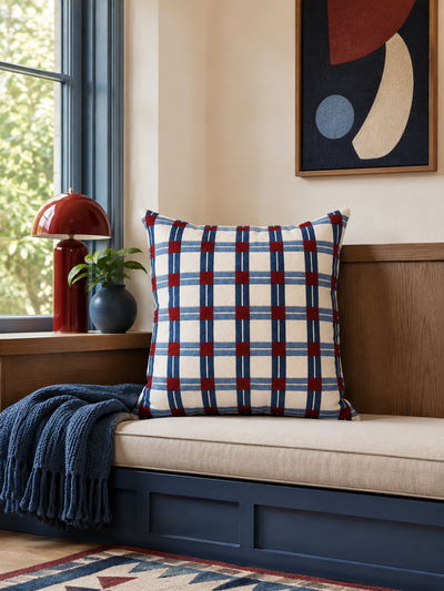 Color-Block Check Throw Pillow