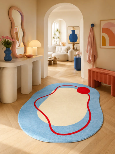 Blue Squiggle Irregular Area Rug