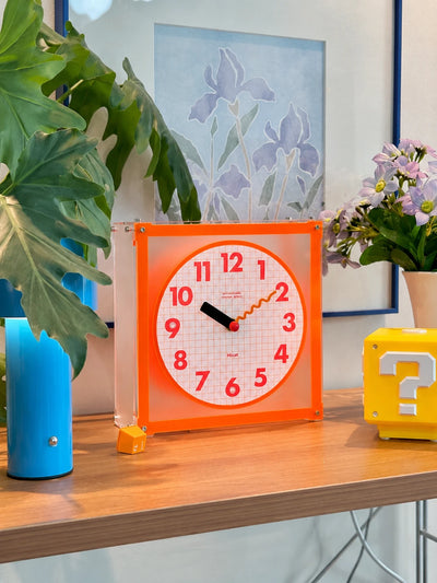 Orange Grid Dual-Sided Corner Clock